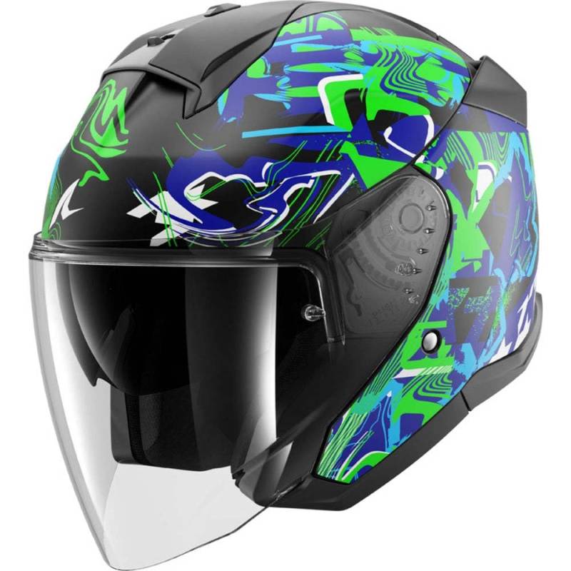 SHARK, Jet Motorradhelm SKWAL JET PRANZ Black Green Blue KGB, L von SHARK