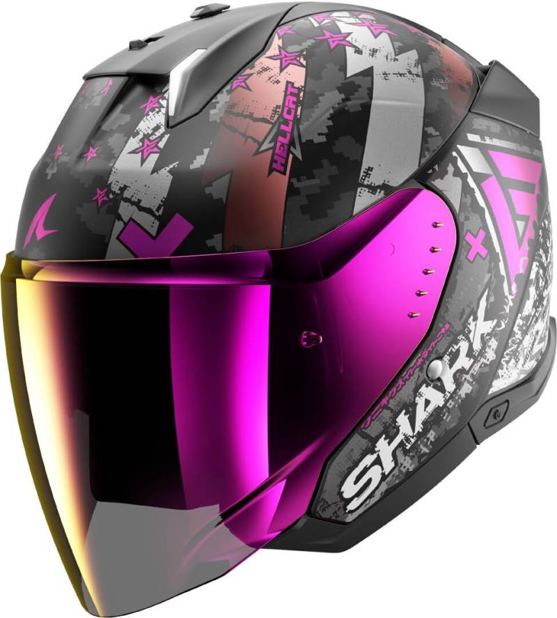 SHARK, Jet Motorradhelm SKWAL i3 JET HELLCAT Black Chrome Purple KUV, M von SHARK