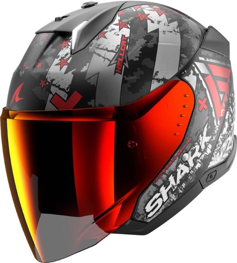 SHARK, Jet Motorradhelm SKWAL i3 JET HELLCAT Black Chrome Red KUR, XS von SHARK