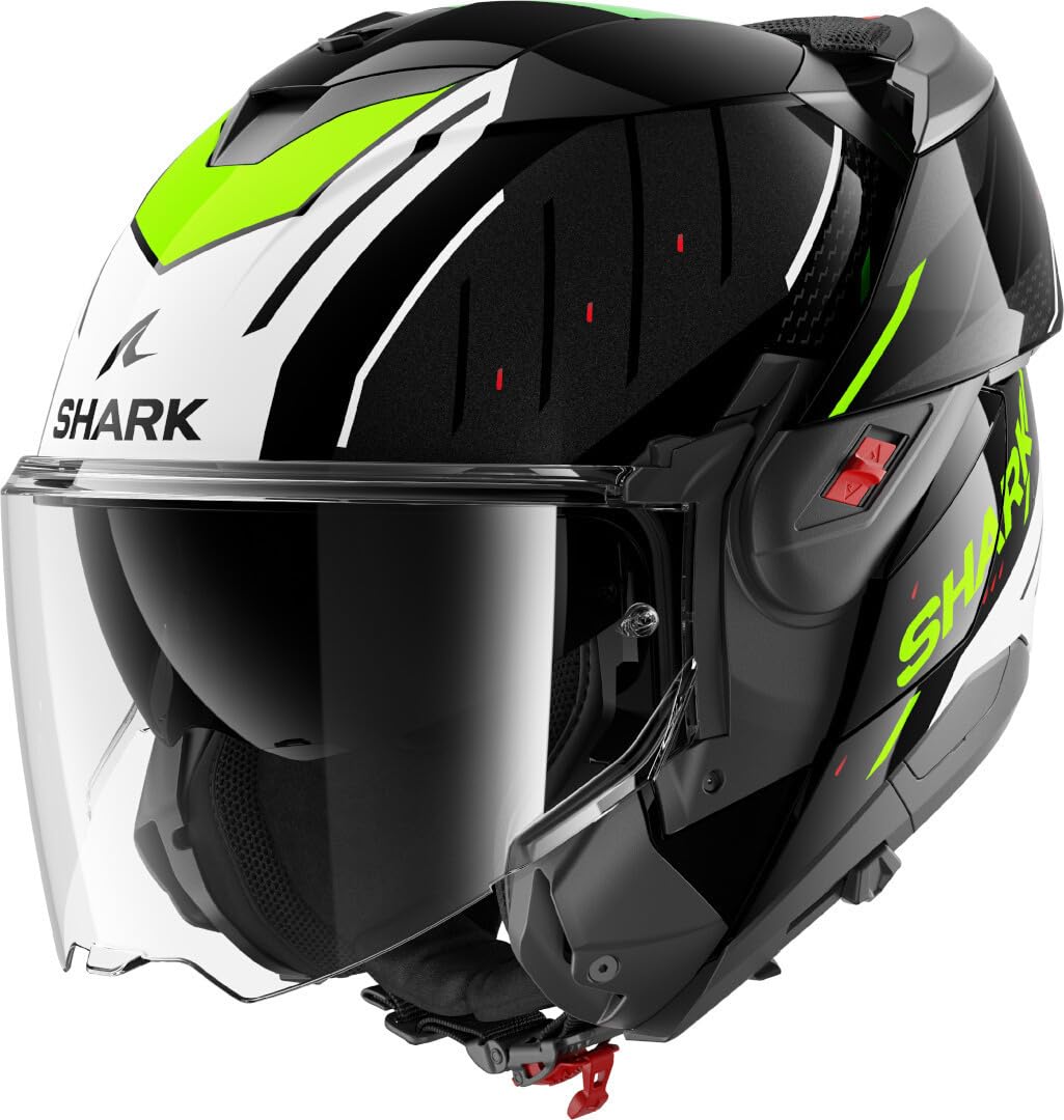 SHARK, Modularer Motorradhelm OXO RYDGER Black White Yellow KWY, L von SHARK