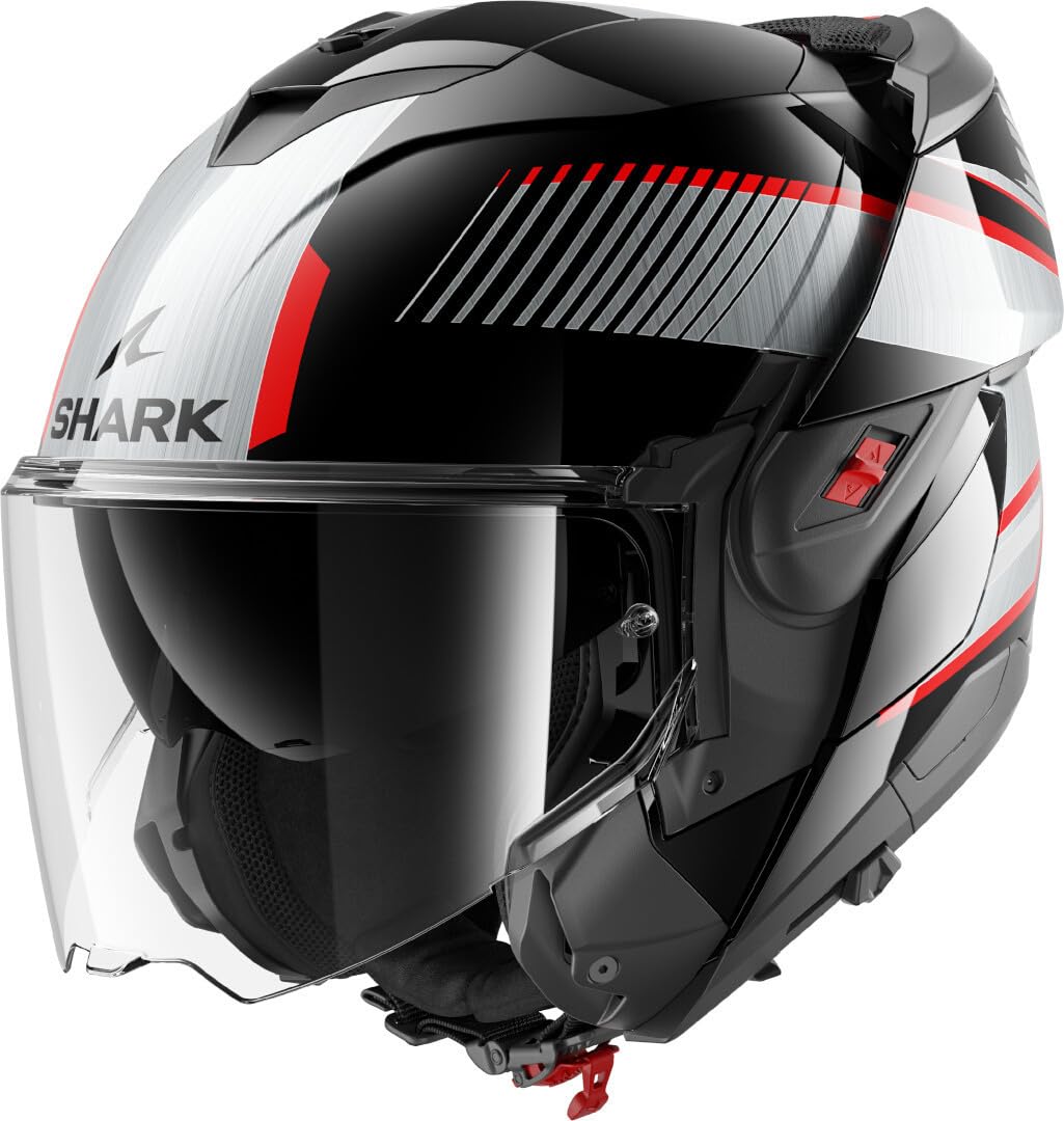 SHARK Unisex OXO SIKTER Kus Modularer Motorradhelm, Black Chrome Silver, L von SHARK