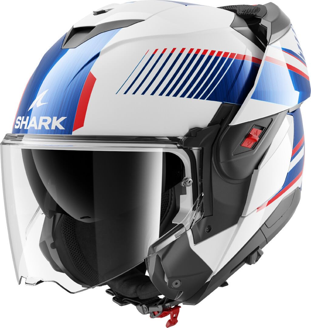 SHARK, Modularer Motorradhelm OXO SIKTER White Chrome Blue WUB, M von SHARK