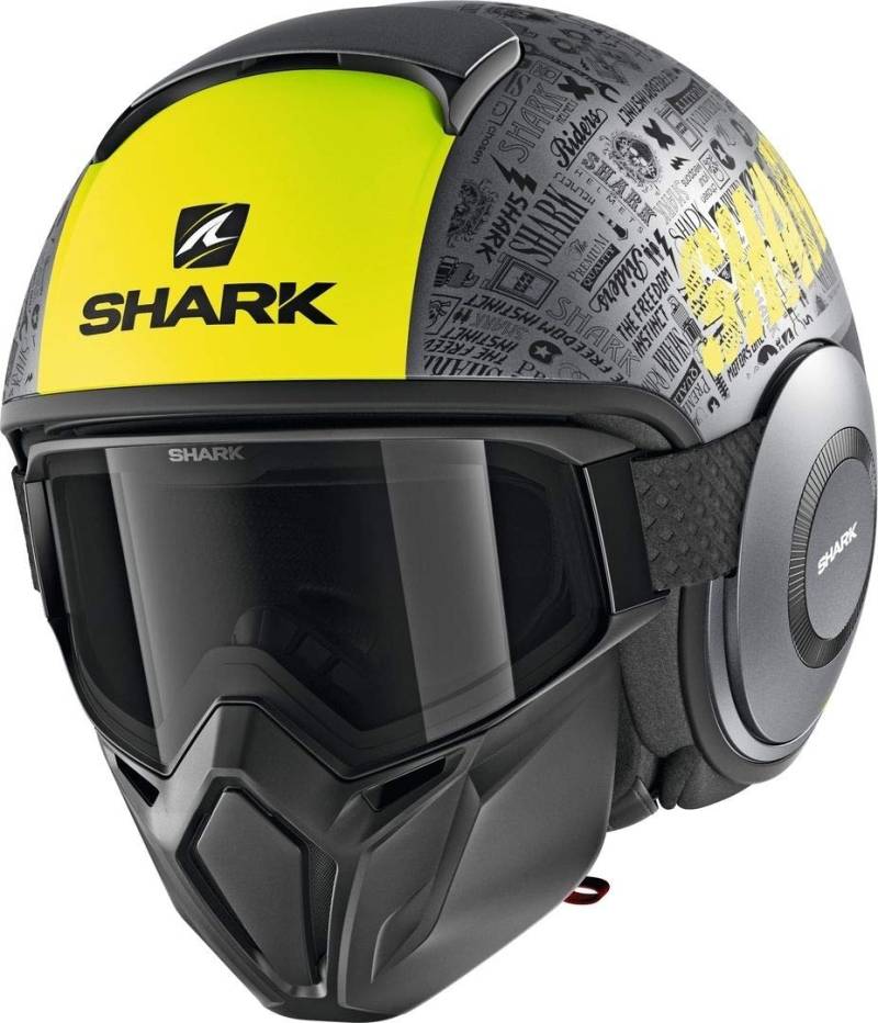 SHARK Motorradhelm STREET DRAK TRIBUTE RM MAT AYK, Grau/Schwarz/Fluo, XL von SHARK