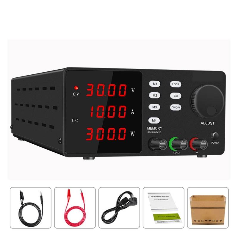 Stromversorgung, Einstellbares DC-Netzteil 30 V 10 A LCD-Bildschirm schützt Augen USB-Digital-Laborbank-Spannungsreglerschalter(SPPS-S3010 Black) von SHEHUALI