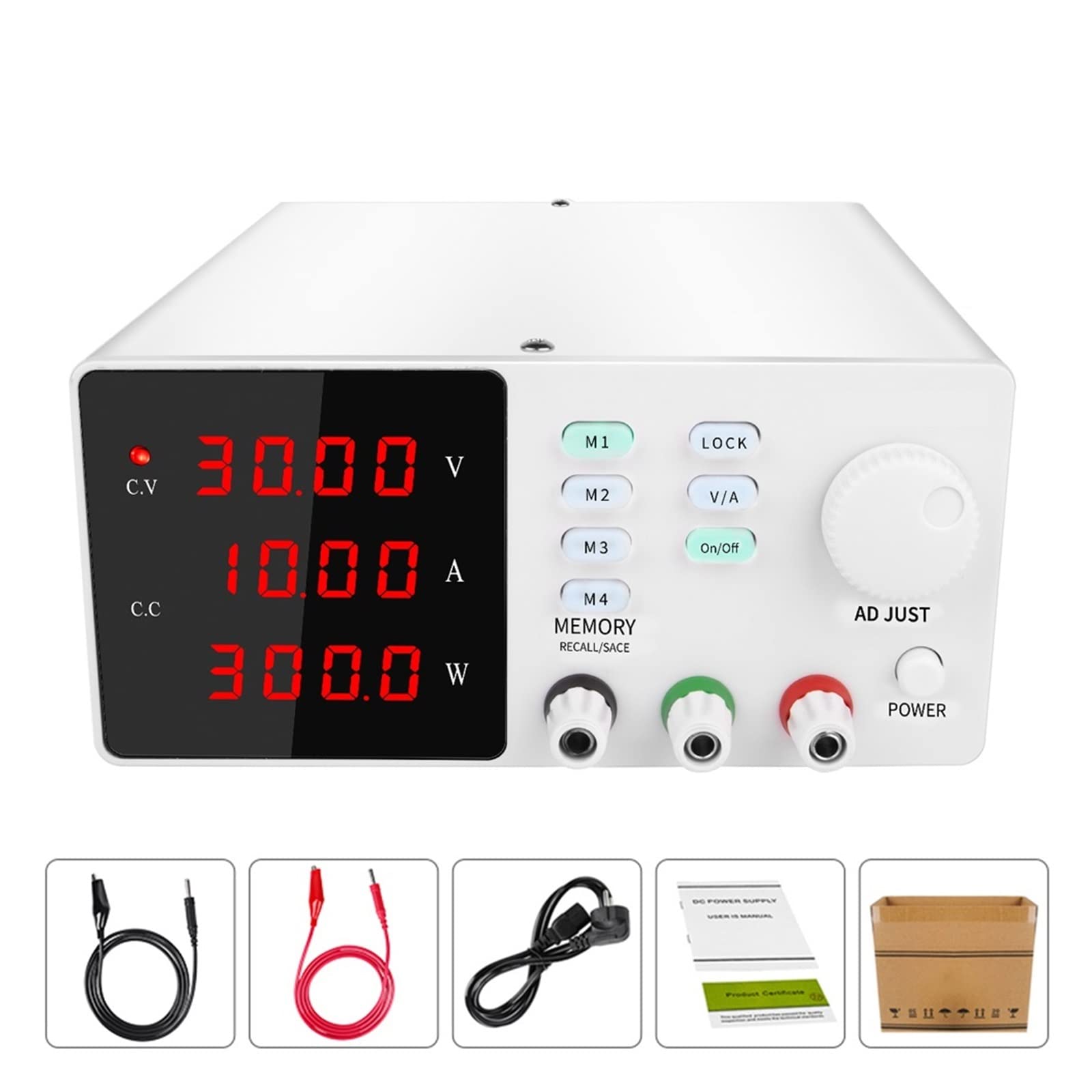 Stromversorgung, Einstellbares DC-Netzteil 30 V 10 A LCD-Bildschirm schützt Augen USB-Digital-Laborbank-Spannungsreglerschalter(SPPS-S3010 White) von SHEHUALI