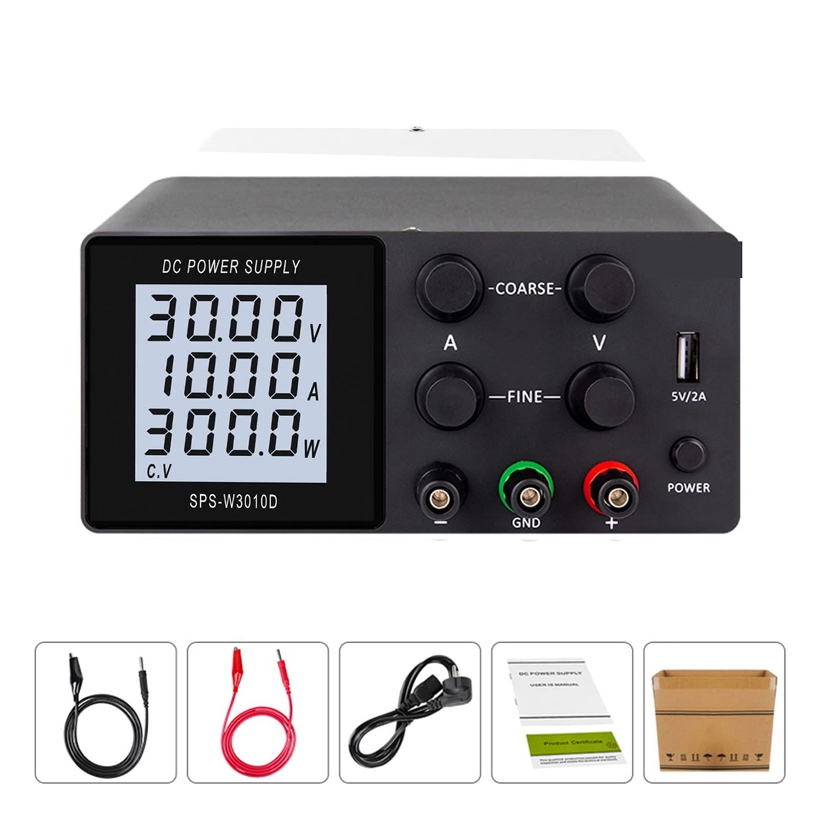 Stromversorgung, Einstellbares DC-Netzteil 30 V 10 A LCD-Bildschirm schützt Augen USB-Digital-Laborbank-Spannungsreglerschalter(SPS-W3010D Black) von SHEHUALI