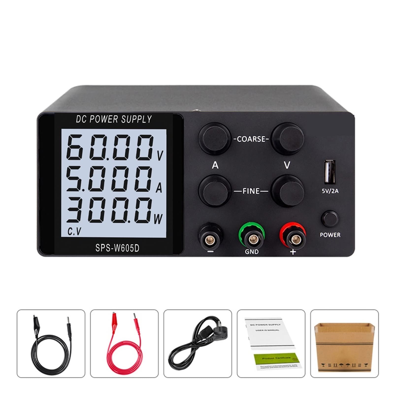 Stromversorgung, Einstellbares DC-Netzteil 30 V 10 A LCD-Bildschirm schützt Augen USB-Digital-Laborbank-Spannungsreglerschalter(SPS-W605D Black) von SHEHUALI