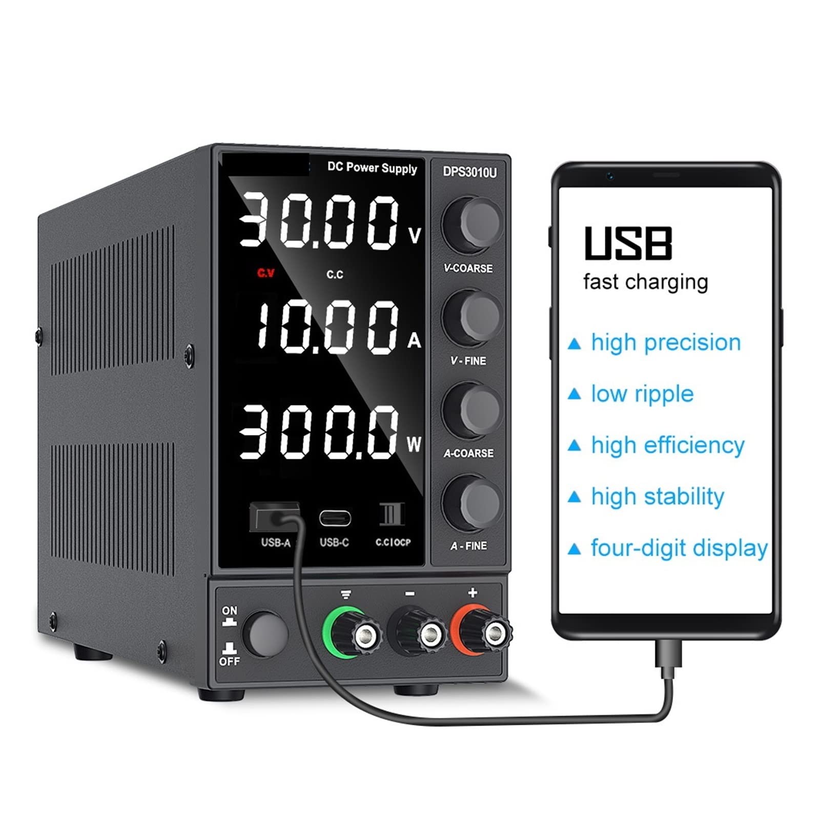 Stromversorgung, Einstellbares DC-Netzteil 4-stellige Laborbank-Stromquelle 30 V 10 A 5 A AC-Schaltstabilisierter LCD-Netzteilregler(DPS1203U) von SHEHUALI