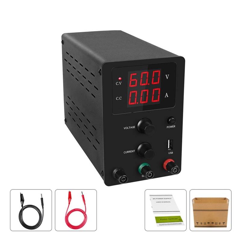 Stromversorgung, Schalt DC Labornetzteil Einstellbar 30V 10A Feinregulierung 0.001A 0.01V Geregelte Netzteile Stromstabilisator USB(R-SPS605 Black 1) von SHEHUALI