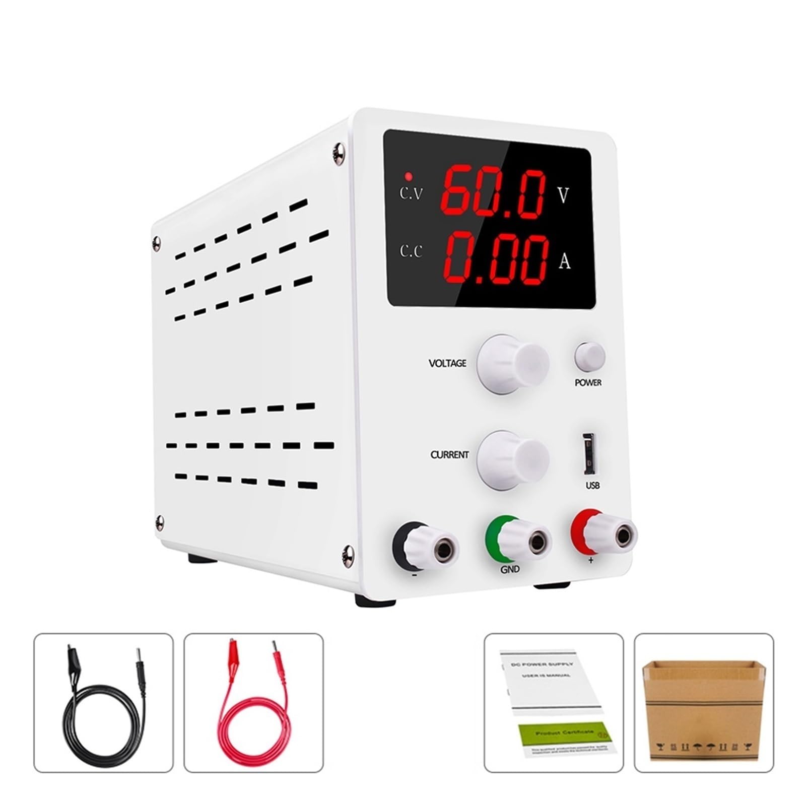 Stromversorgung, Schalt DC Labornetzteil Einstellbar 30V 10A Feinregulierung 0.001A 0.01V Geregelte Netzteile Stromstabilisator USB(R-SPS605 White 1) von SHEHUALI