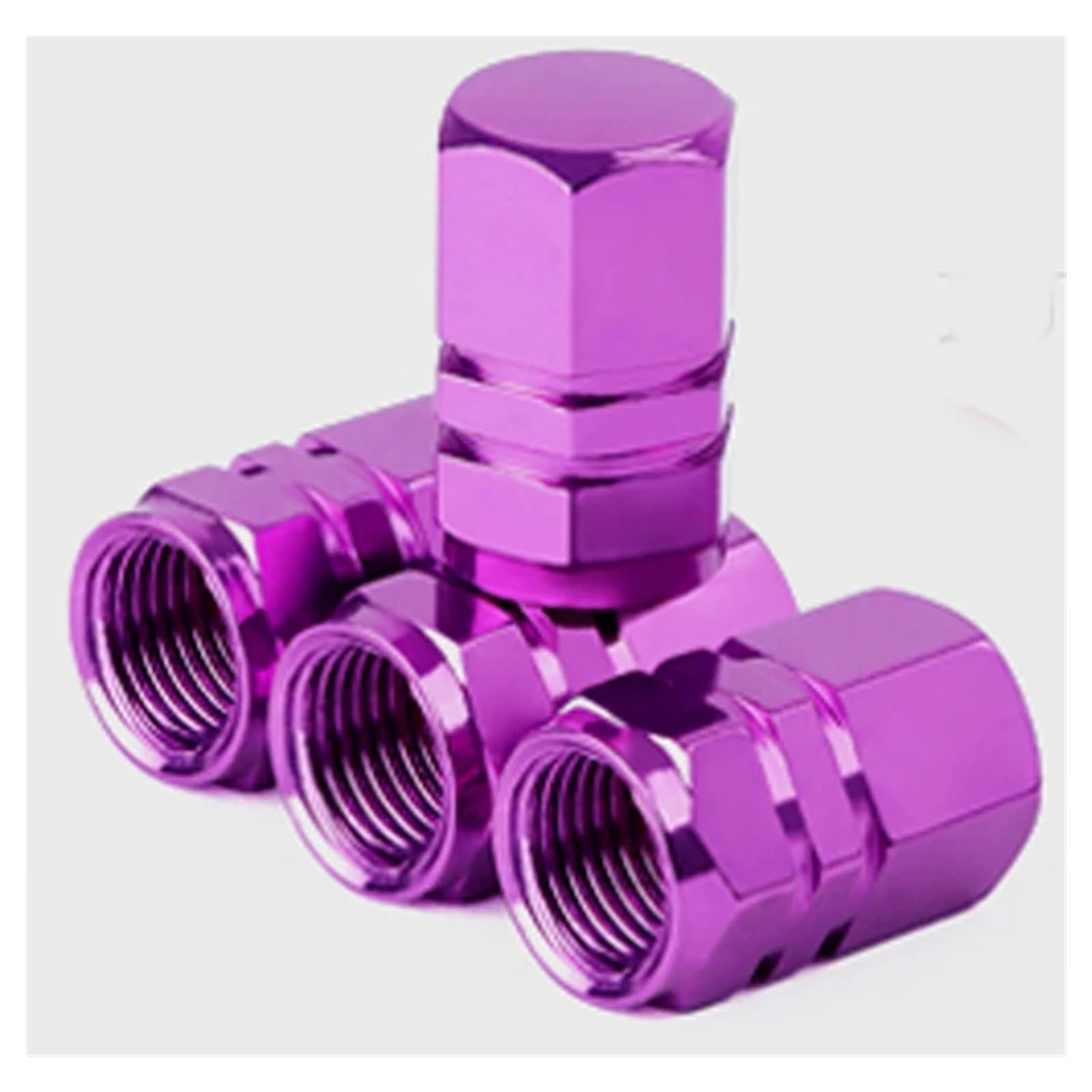 SHENGG 100 Stück Aluminium-Sechskant-Autoreifen-Ventilkappen, Legierung, Reifenventilschaftabdeckung, Luftstaubkappe, Reifenventil, LKW, Fahrrad, Felge, Ventilschaftkappe(Purple) von SHENGG