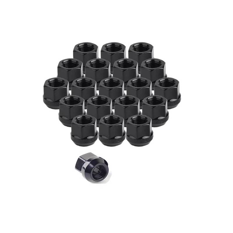 SHENGG 20 Stück Radmuttern mit offenem Ende, schwarz, 3/4 Zoll (19 mm), Sechskant, 0,84 Zoll (21 mm), Höhe, 60 Grad, Radmuttern, schwarz(M12x1.5) von SHENGG