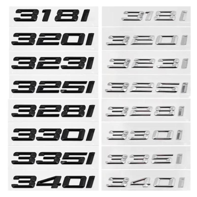 SHENGG 316i 318i 320i 325i 330i 335i Kofferraum-Kofferraum-Emblem Buchstabenabzeichen Auto-Logo for 3er F30 F31 F34 E90 E46 Chrom Silber Schwarz(Silver,320i) von SHENGG