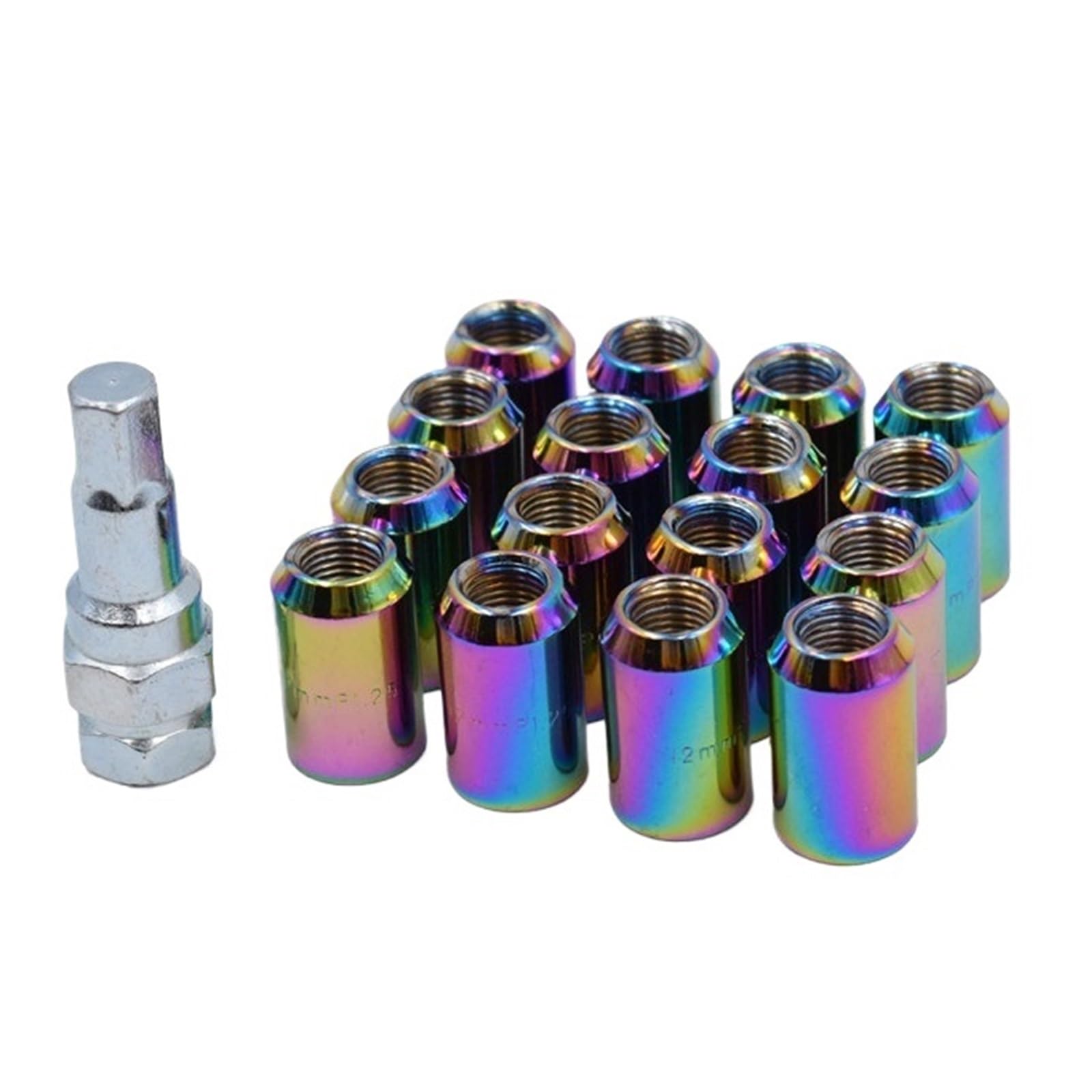 SHENGG 32mm M12x1.5/1,25 Racing Auto Rad Lug Felgen Muttern Auto Zubehör(Colorful 16pcs,M12x1.5) von SHENGG