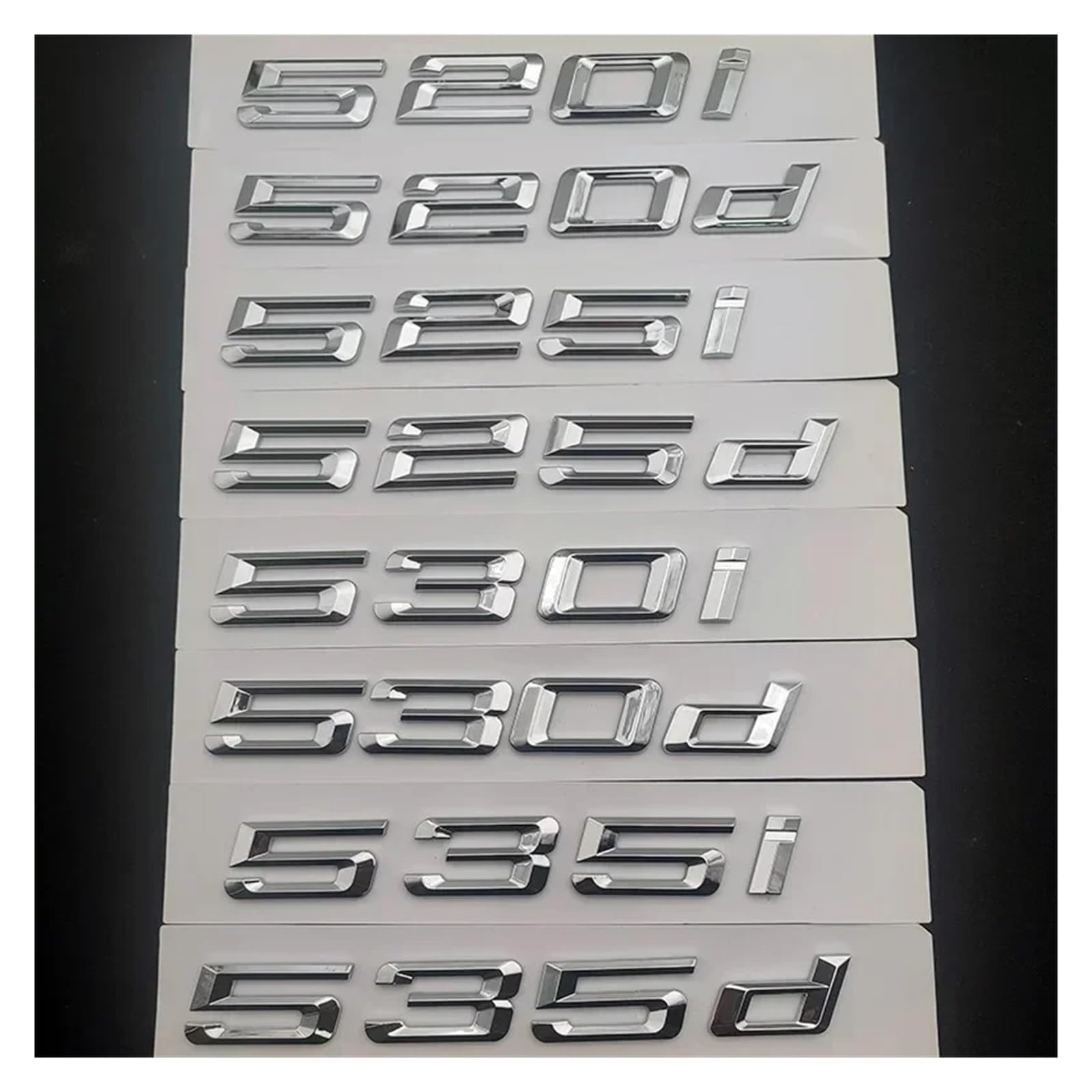 SHENGG 3D ABS Auto Buchstaben Stamm Emblem Abzeichen Logo Aufkleber for E60 530d 530i 520d F10 520i E39 535d 535i 540i 525d F11 Zubehör(Chrome Silver,525d) von SHENGG