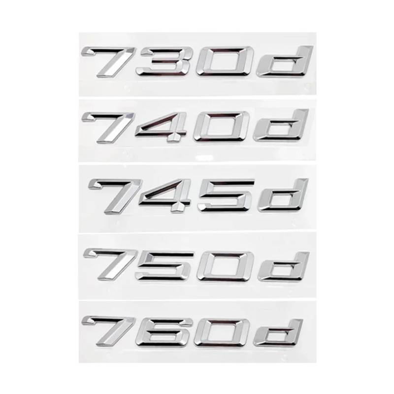 SHENGG 3D ABS Auto Stamm Brief Logo Aufkleber Abzeichen Emblem Aufkleber for 7 Serie 730d 740d 750d E38 E65 E66 F01 f02 G11 G12 Zubehör(Gloss Silver,740d) von SHENGG