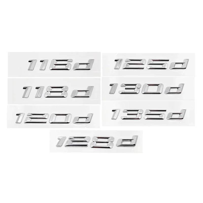 SHENGG 3D ABS Auto Stamm Buchstaben Logo Aufkleber Abzeichen Emblem Aufkleber for 1 Serie 116d 118d 120d 125d 130d 135d 128d E81 E82 E87 E88(Gloss Silver,125d) von SHENGG