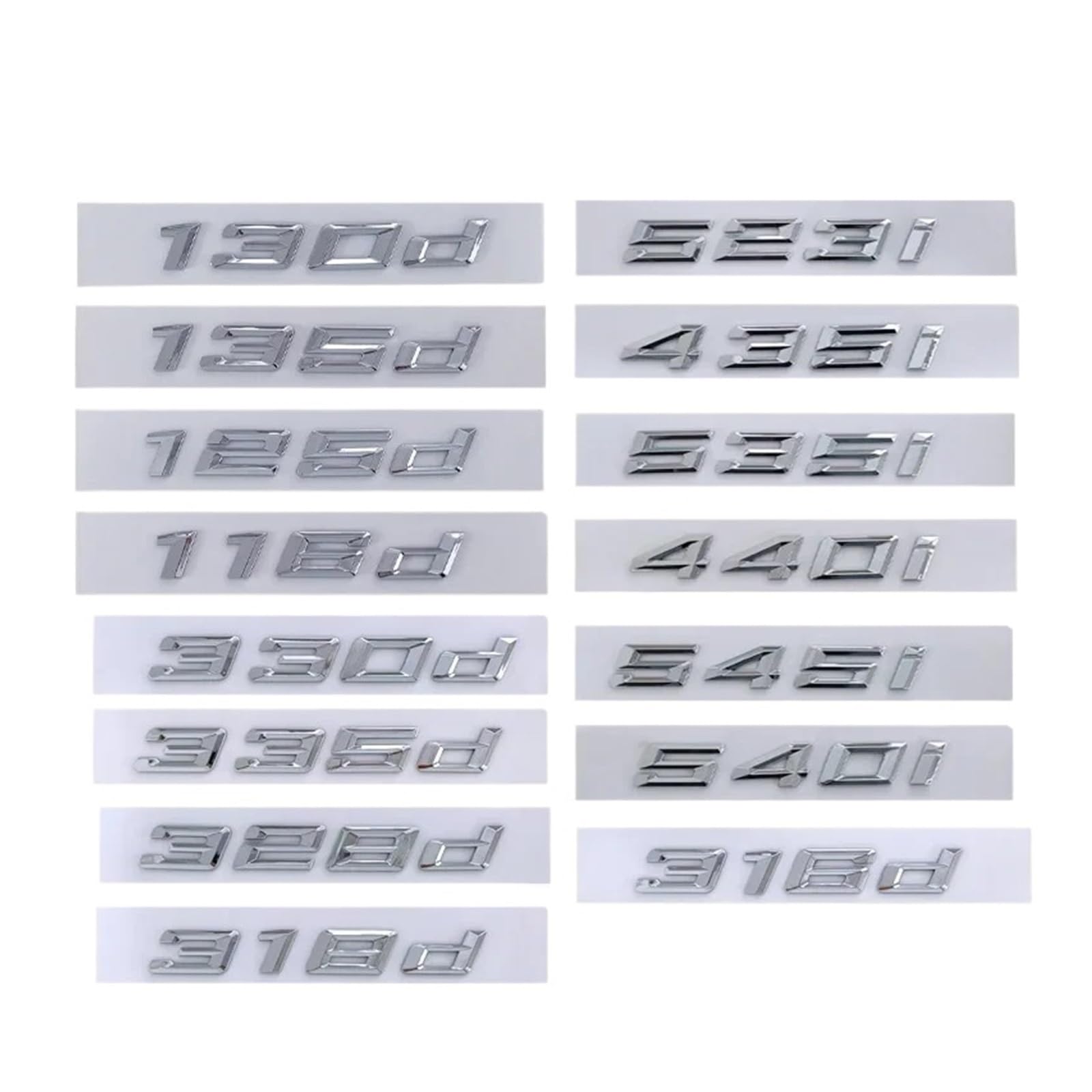 SHENGG 3D ABS Buchstaben for Auto Logo 118d 220d 316d 318d 320d 330d 340d 420d 530d Logo E90 E92 F30 g20 Aufkleber Stamm Zubehör(Chrome Silver,525d) von SHENGG