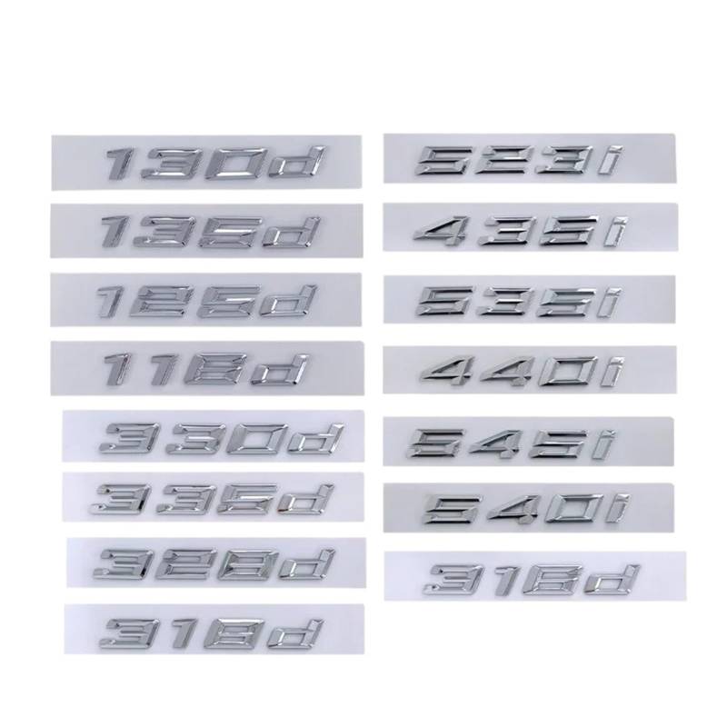 SHENGG 3D ABS Buchstaben for Auto Logo 118d 220d 316d 318d 320d 330d 340d 420d 530d Logo E90 E92 F30 g20 Aufkleber Stamm Zubehör(Chrome Silver,535d) von SHENGG