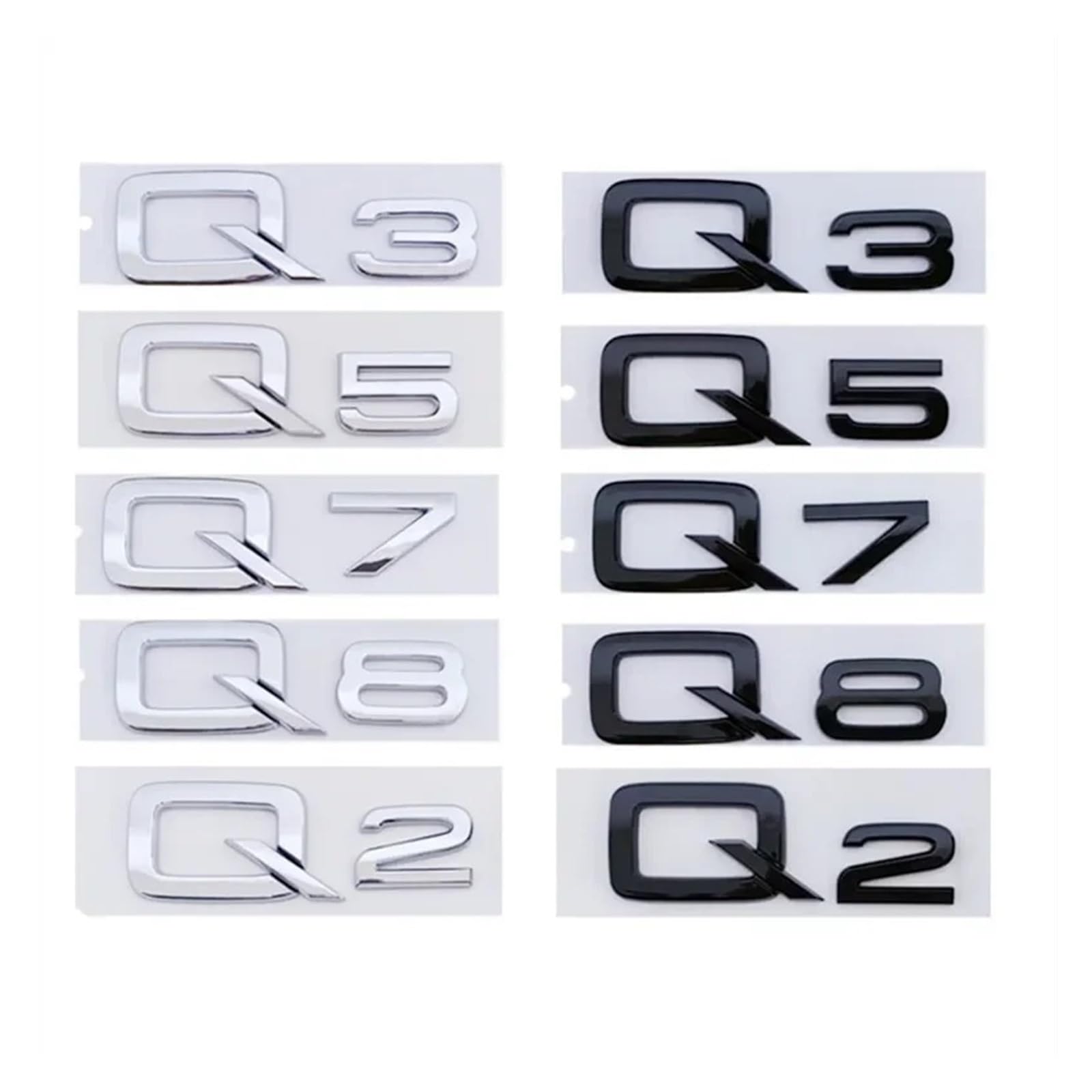 SHENGG 3D ABS Klebstoff Chrom Schwarz Auto Stamm Anzahl Buchstaben Aufkleber for Q2 Q3 Q5 Q7 Q8 Logo Emblem Typenschild Abzeichen Zubehör(Chrome Silver,A 5) von SHENGG