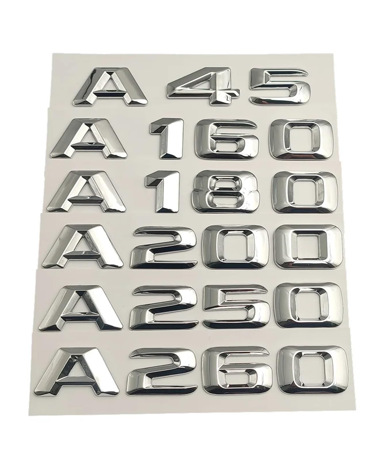 SHENGG 3D ABS Schwarz Auto Buchstaben for A45 A160 A180 A200 A250 A260 W176 W177 Emblem Abzeichen Logo Aufkleber Stamm Zubehör(Chrome,A250) von SHENGG