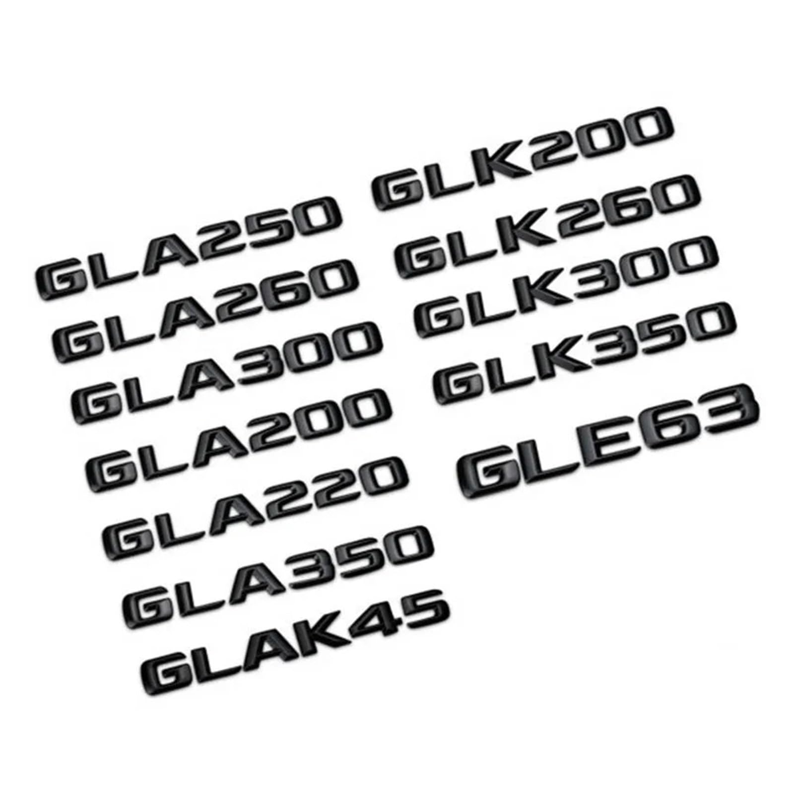 SHENGG 3D ABS Schwarz Auto Stamm Abzeichen Buchstaben GLK GLA 45 200 220 260 300 320 350 Emblem Logo for GLA X156 GLK X204 Zubehör(Glossy Black 14-16,GLA260) von SHENGG