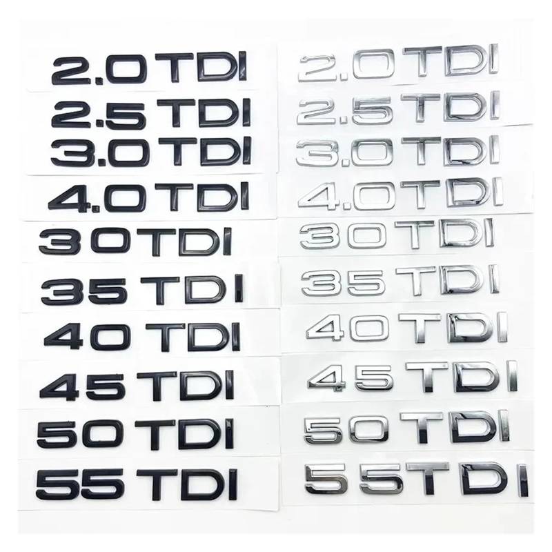 SHENGG 3D Abs Auto Hinten Stamm Aufkleber 2,0 2,5 2,7 3,0 4,0 Tdi 30 35 40 45 50 55 Tdi Emblem for A1 A3 A4 A5 A6 A7 A8 Q2 Q3 Q5 Q7 Tt(Gloss Silver,2.0 TDI) von SHENGG