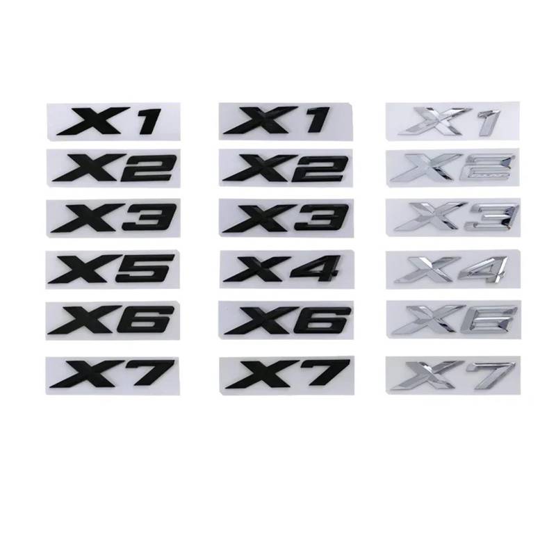 SHENGG 3D Chrom Schwarz Auto Kofferraum Buchstaben Aufkleber for X1 X2 X3 X4 X5 X6 X7 Logo Emblem Abzeichen Schriftzug Aufkleber Auto Zubehör(Glossy Black,X1 Before 2015) von SHENGG