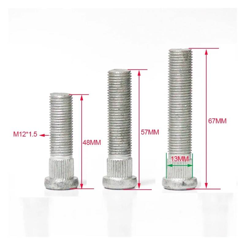 SHENGG 5 Stück Spline-Durchmesser 13 mm geschmiedete Radschrauben/Verlängerungsschrauben, M12 x 1,5, 12 x 1,25(48mm 5pcs,M12x1.25) von SHENGG