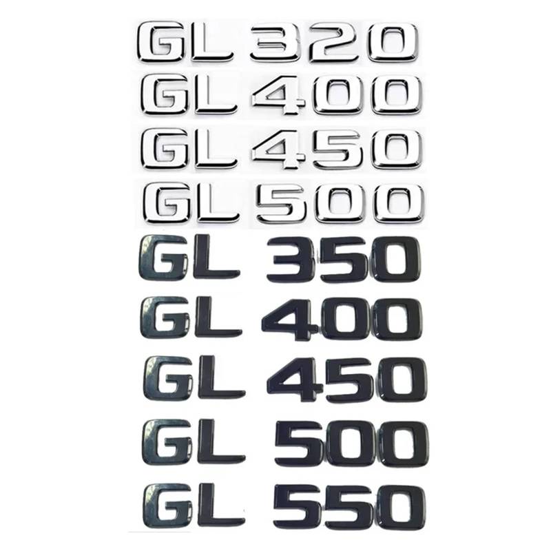 SHENGG ABS Auto Stamm Buchstaben Logo Emblem Abzeichen Aufkleber Aufkleber for GL Klasse GL350 GL400 GL450 GL500 GL550 GL320 X166 X164(Chrome Silver,GL 450) von SHENGG