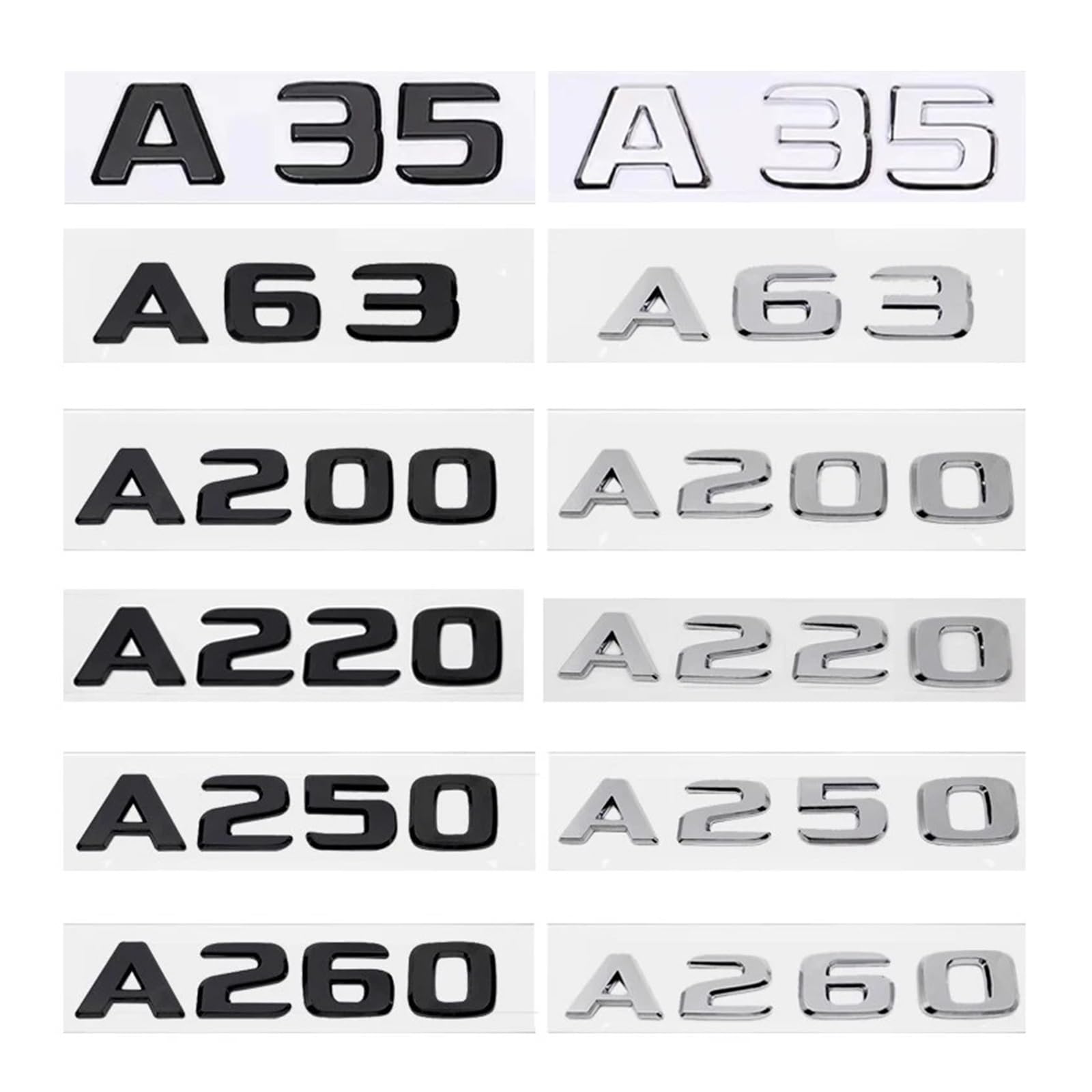 SHENGG Auto-Kofferraum-Buchstaben, Logo, Emblem, Abzeichen, Aufkleber, Aufkleber for A-Klasse A35 A45 A200 A220 A250 A260 W169 W176 W177(Chrome Silver,A35) von SHENGG