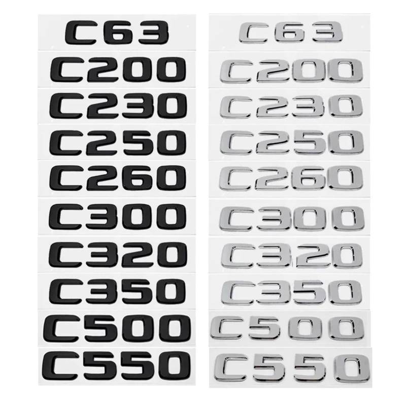 SHENGG Auto Stamm Buchstaben Logo Emblem Abzeichen Aufkleber Aufkleber for C Klasse C200 C220 C180 C300 C400 C250 C280 C320 W205 w204(Gloss Black,C200) von SHENGG