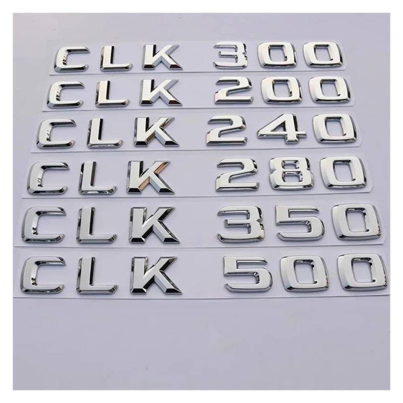 SHENGG Auto Stamm Buchstaben Logo Emblem Abzeichen Aufkleber Aufkleber for CLK Klasse CLK55 CLK63 CLK200 CLK230 CLK240 CLK280 CLK320(Chrome Silver,CLK 500) von SHENGG