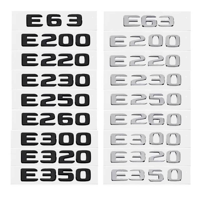 SHENGG Auto Stamm Buchstaben Logo Emblem Abzeichen Aufkleber Aufkleber for E Klasse E200 E220 E230 E250 E260 E300 E350 E400 W212 w213(Chrome Silver,E220) von SHENGG