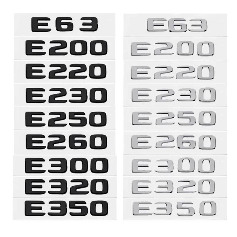 SHENGG Auto Stamm Buchstaben Logo Emblem Abzeichen Aufkleber Aufkleber for E Klasse E200 E220 E230 E250 E260 E300 E350 E400 W212 w213(Chrome Silver,E63) von SHENGG