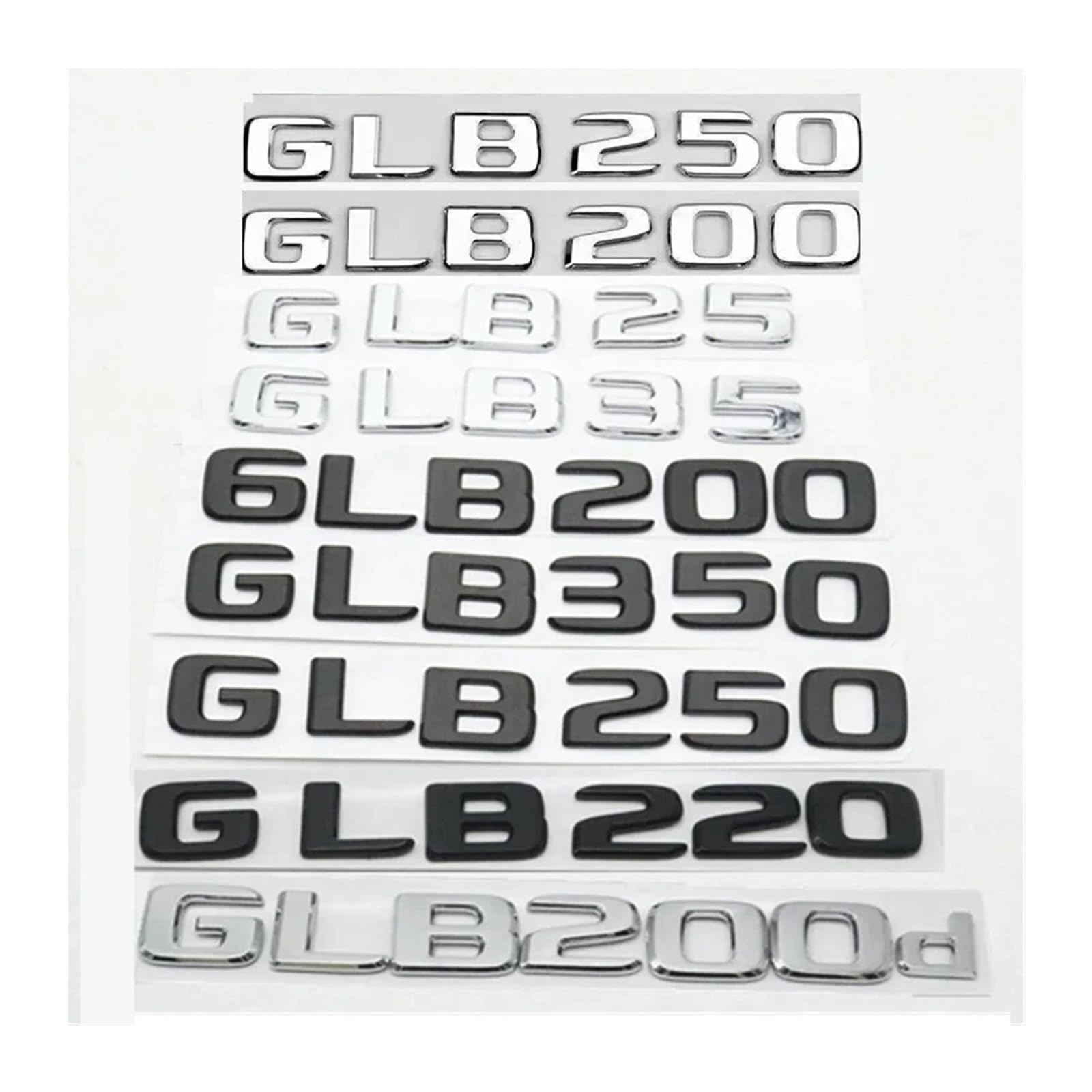 SHENGG Auto Stamm Buchstaben Logo Emblem Abzeichen Aufkleber Aufkleber for GLB Klasse GLB35 GLB180 GLB200 GLB250 GLB300 X247(Chrome Silver,GLB 180) von SHENGG