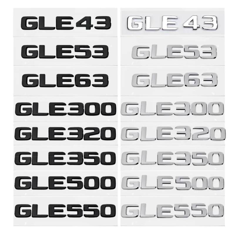 SHENGG Auto Stamm Buchstaben Logo Emblem Abzeichen Aufkleber Aufkleber for GLE Klasse GLE53 GLE350 GLE400 GLE450 W166 W167 GLE63(Gloss Black,GLE 63) von SHENGG