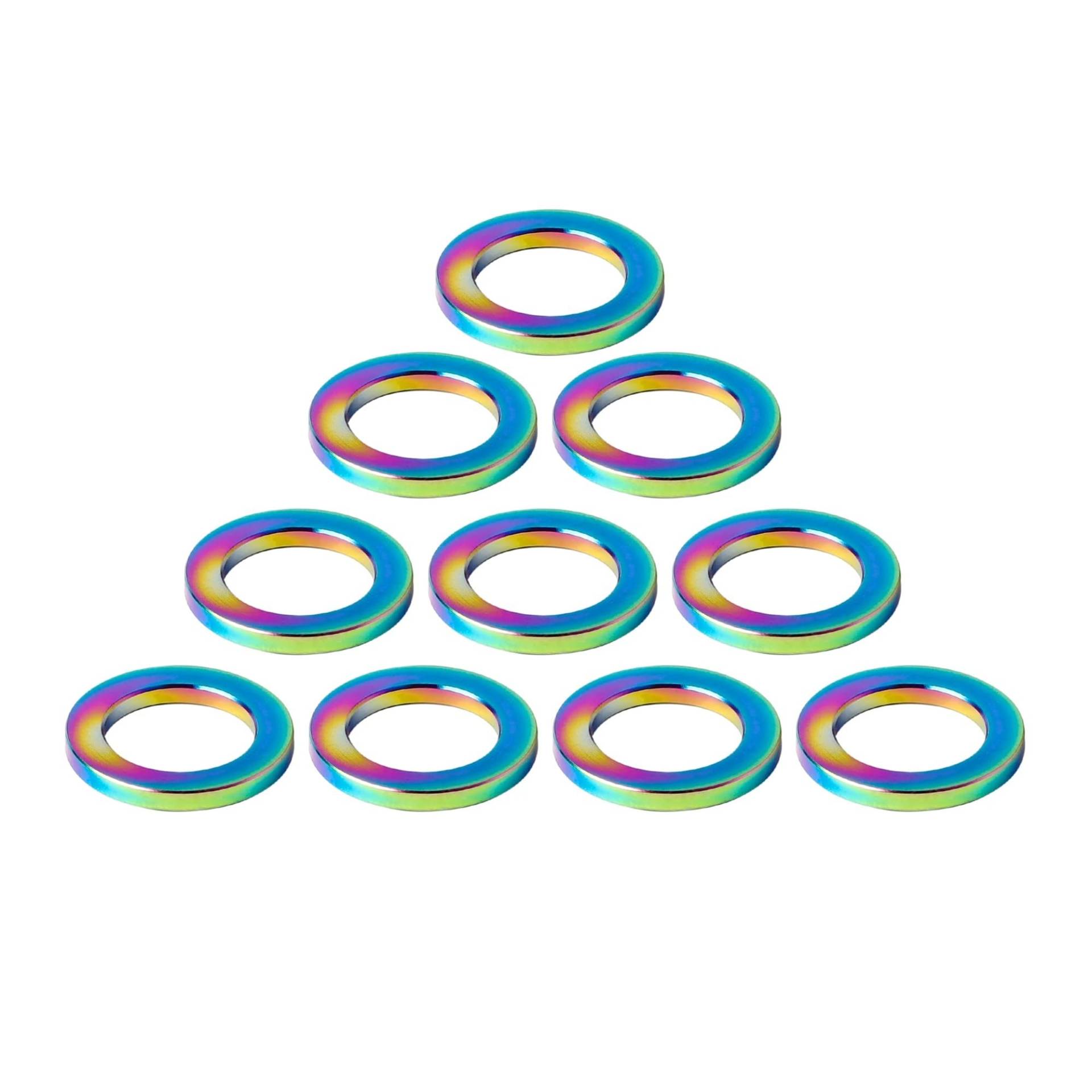 SHENGG Titan Unterlegscheibe Dichtung M4 M5 M6 M8 M10 Flache Spacer for Fahrrad Motorrad Auto Geändert Bremssättel Dichtung Ti Flache spacer(10pcs Rainbow,M4) von SHENGG