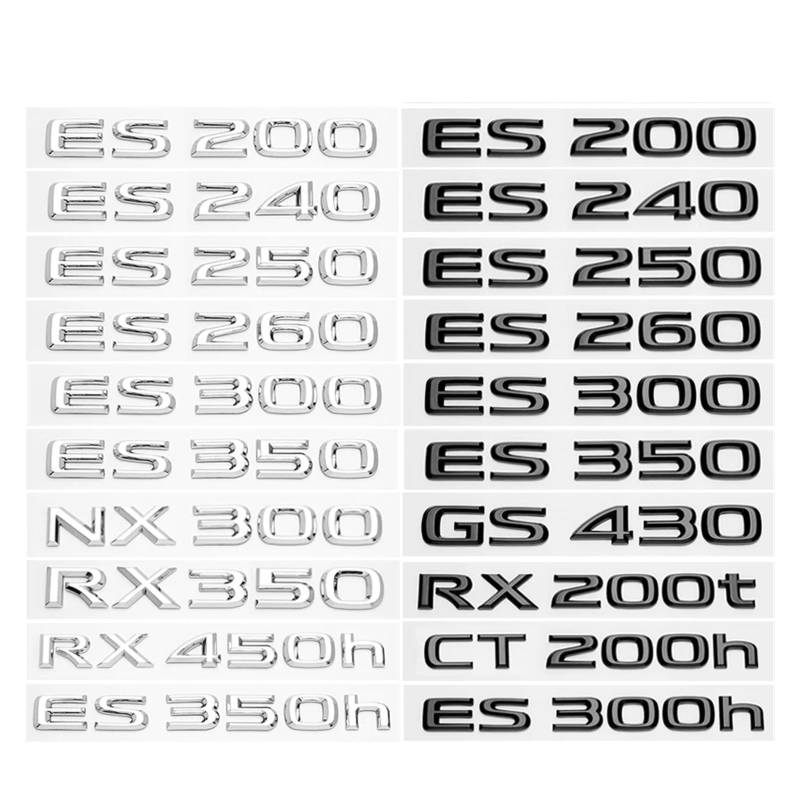 SHENGG for ES200 ES260 IS250 GS300 GX400 NX300 RX350 RX450h LX570 LM350 LS600h Hinten Stamm Logo ABS Geändert Verbesserte Brief Logo(Bright Black,GS250) von SHENGG