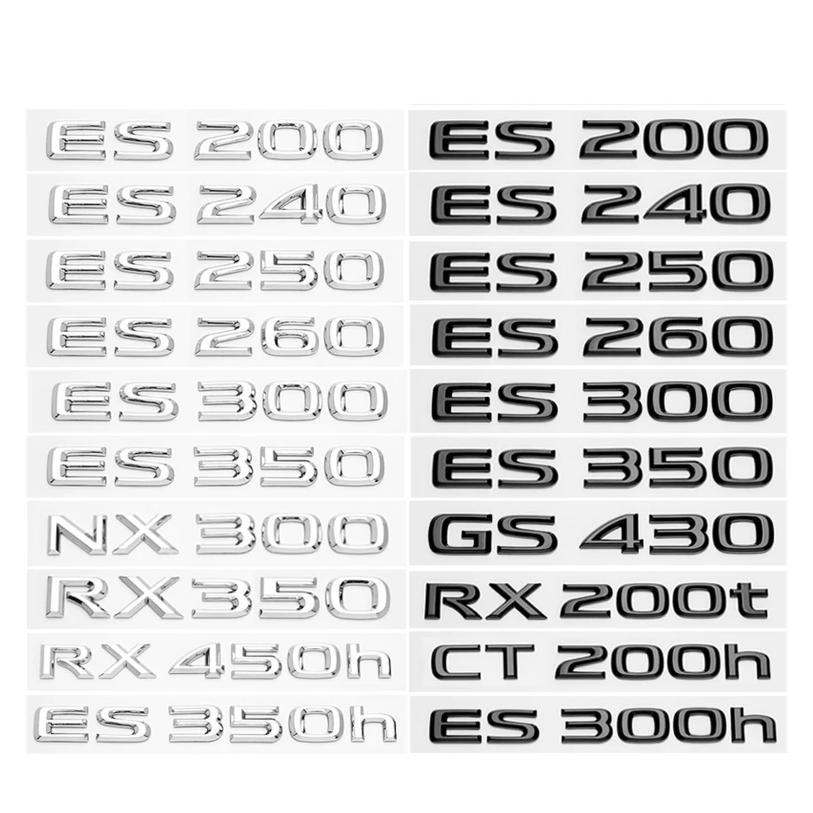 SHENGG for ES200 ES260 IS250 GS300 GX400 NX300 RX350 RX450h LX570 LM350 LS600h Hinten Stamm Logo ABS Geändert Verbesserte Brief Logo(Bright Silver,ES300h) von SHENGG