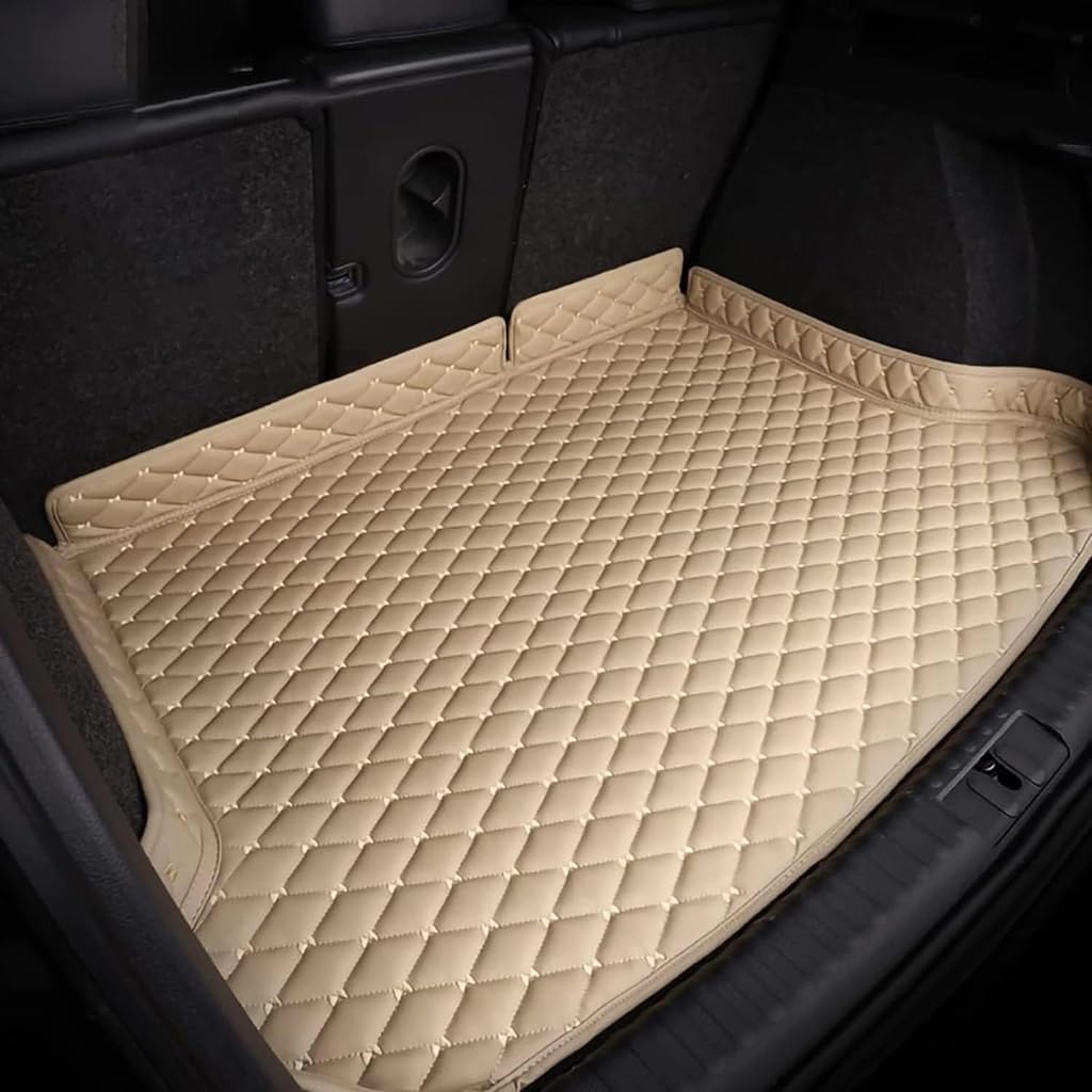 Auto Kofferraummatten für Audi Q7 4L (7-seat) 2005–2015,Leder Kofferraumwanne Kratzfest Schutzmatte Kofferraum Fußmatten Zubehör,A-Beige von SHENYYDR