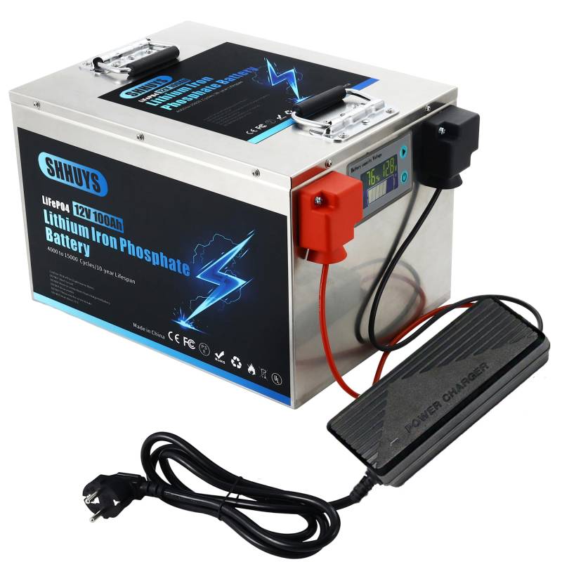 SHHUYS 12V 100Ah LiFePO4 Batterie, 1280Wh Lithium Akku mit 100A BMS, Max. 15000 Zyklen Ladezyklen, Unterstützung in Serie/Parallelschaltung, Perfekter Ersatz für Blei-Säure für Wohnmobile, Solaranlage von SHHUYS