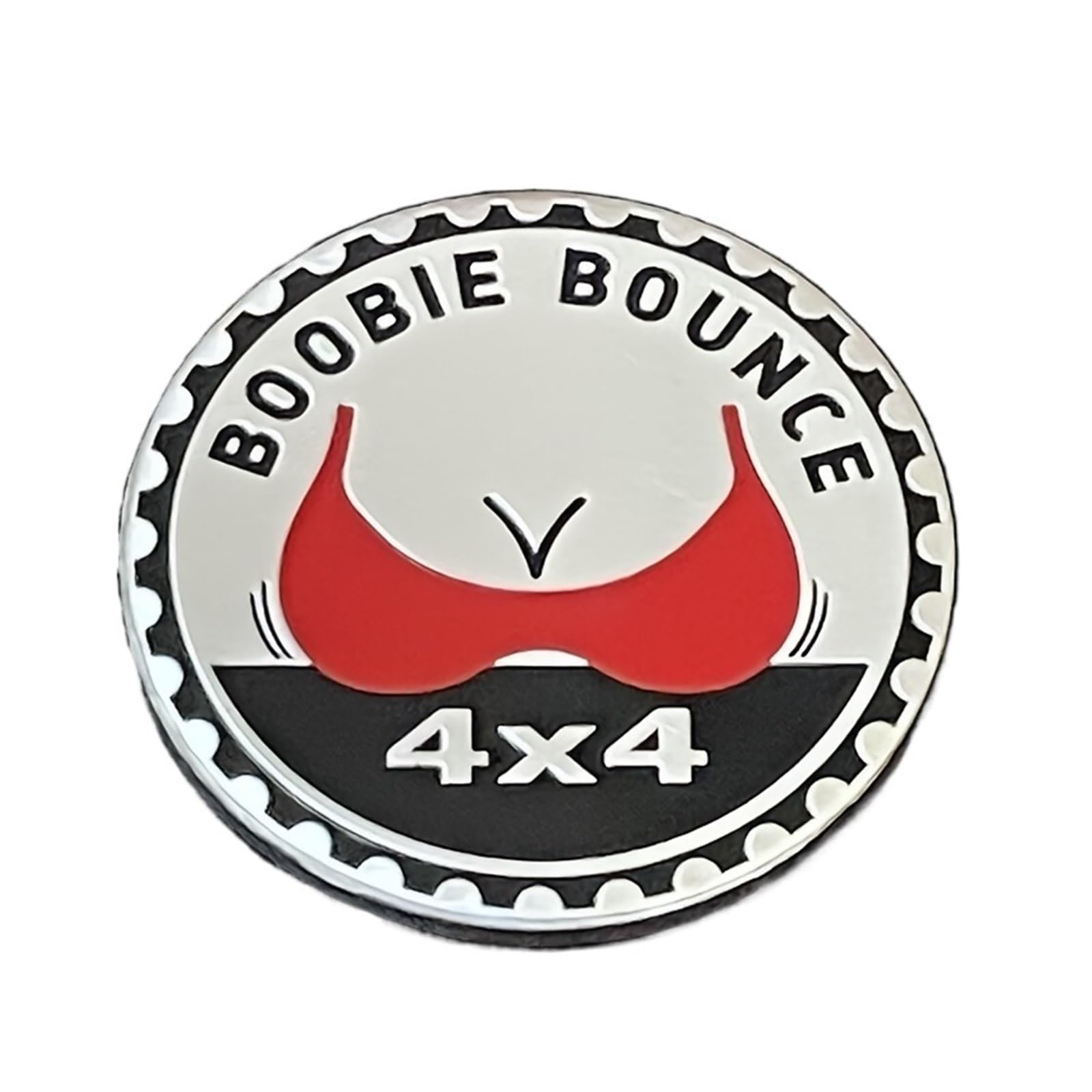 Boobie Badge Rated Autoaufkleber-Emblem 4 x 4 Metall-Autoabzeichen 3D-runde Metall-Autoabzeichen Emblem-Aufkleber Autoabzeichen(Silver) von SHIAIS