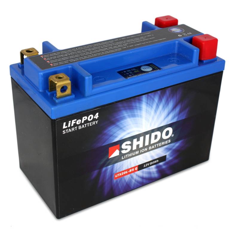 Batterie Shido Lithium LTX20L-BS / YTX20L-BS Quattro, 12V/18AH (Maße: 175x87x155) für Harley Davidson FLSTCI 1450 Heritage Softail Classic Baujahr 2007 von Shido