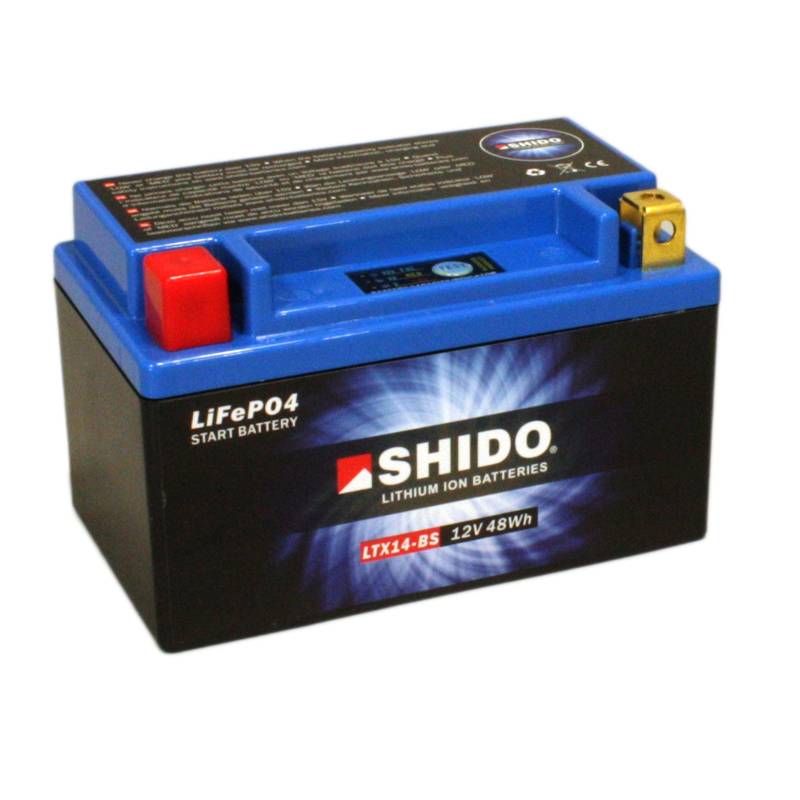 Motorrad Batterie Shido Lithium LTX14-BS / YTX14-BS, 12V/12AH (Maße: 150x87x145) von Shido