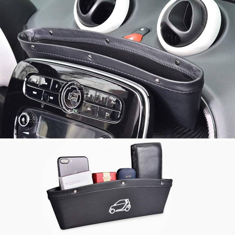 SHIFENG Aufbewahrungsbox für MB Benz Smart 451 453 Fortwo Forfour Auto Armaturenbrett Sitz Lücke Aufbewahrungsbox Tasche Innenzubehör (schwarz mit Logo) von SHIFENG