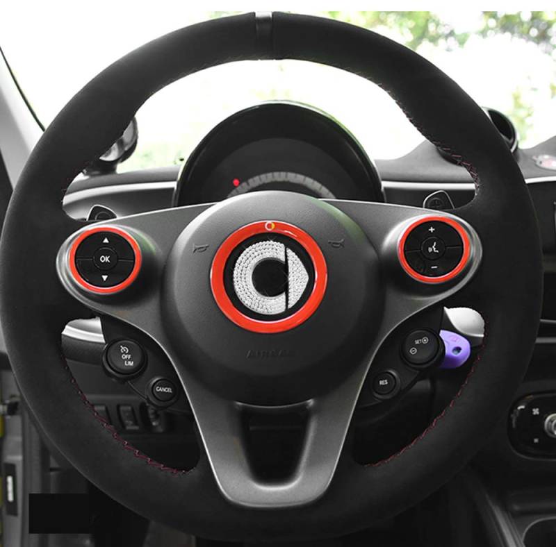 SHIFENG Für Mercedes Smart Forfour Fortwo 453 2015–2019 3D Aufkleber Auto Lenkrad Dekoration Ring 3 Stück Zubehör (rot) von SHIFENG