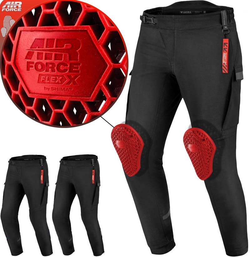 SHIMA AKIRA Motorrad Hose Herren Damen mit Protektoren AIRFORCE Knieprotektoren Motorradhose Sommer Protektorenhose Urban Touren Stretch Luftig Verstärkte Schützend (Unisex, Schwarz, S) von SHIMA