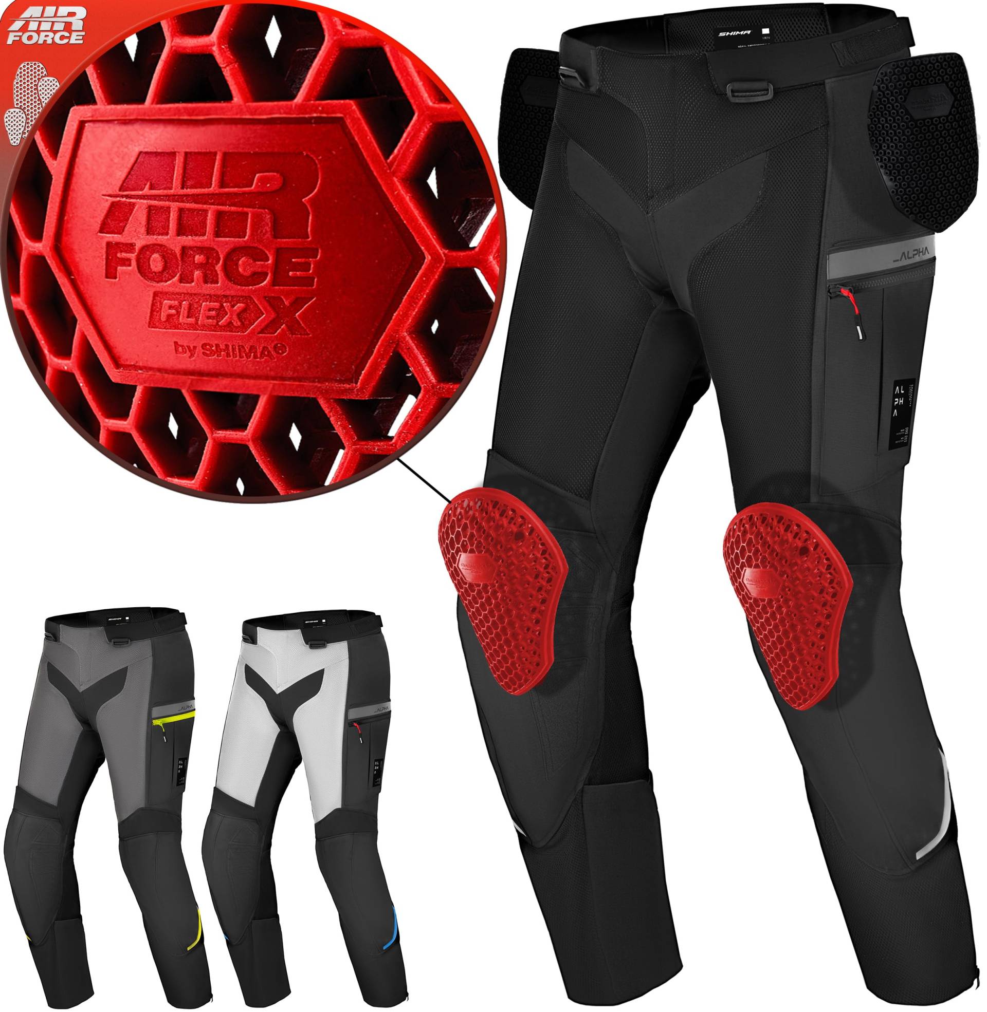 SHIMA Alpha Motorrad Hose Herren mit Protektoren Airforce Knieprotektoren Motorradhose Sommer Protektorenhose Urban Touren Wasserdicht Verstärkte Schützend Motorradkombi (Männer, Black, S) von SHIMA