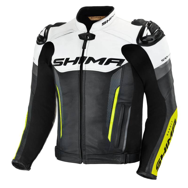 SHIMA BANDIT Motorradjacke Herren -Sport Biker Lederjacke Männer Belüftet Sommer mit Schulter Schleifers, Schulter, Ellbogen und Rückenprotektoren, Verstärkte Doppelnähte (Fluo, 46) von SHIMA